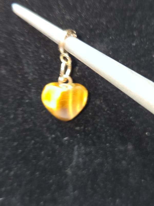 Gold 585 Tiger's Eye Heart Charm with Spring Ring Closure, Brown Dangle gallery