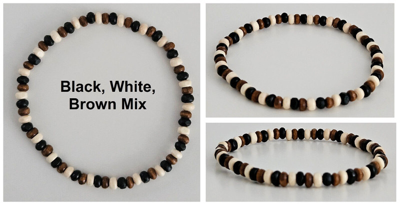 Mens Wooden Bead Tribal / Surfer Elastic Bracelet - 4x3mm beads - 15 Colours NEW gallery