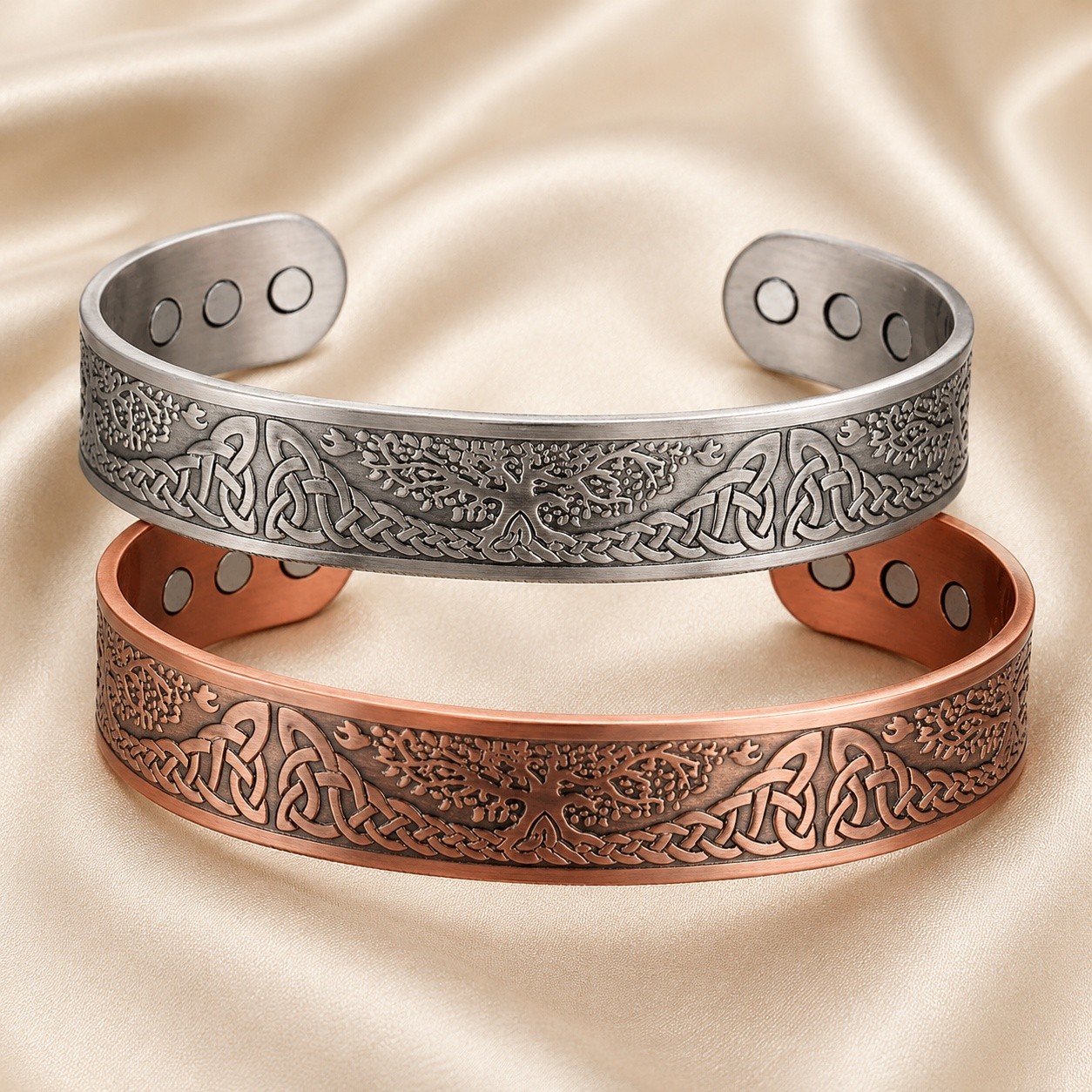 Bangle Silver Tree Red Copper 7.5 in Men Fashion Jewelry Gift T130 gallery