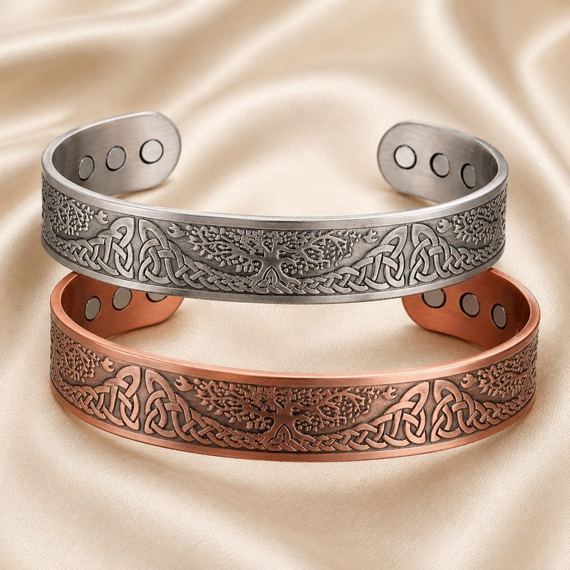 Bangle Silver Tree Red Copper 7.5 in Men Fashion Jewelry Gift T130 gallery