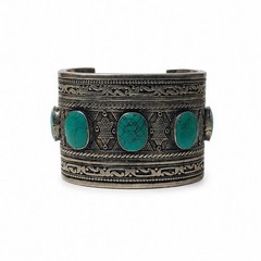 Hand Made 925 Sterling Silver Green Eilat Stone Wide Cuff Bracelet