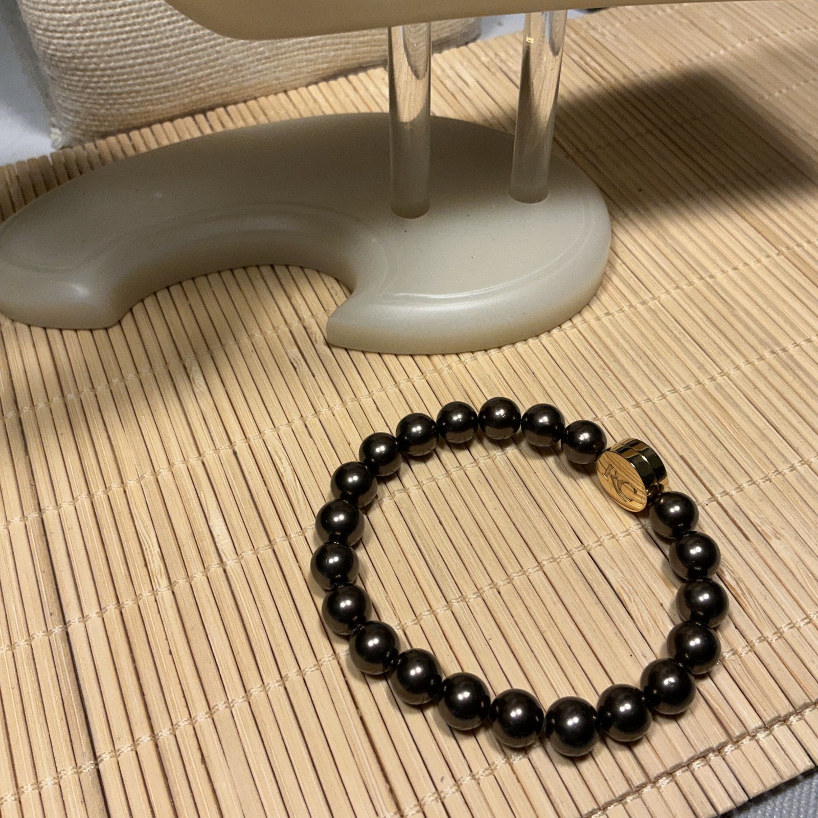 Rustic Cuff Bracelet Bronze Glass Beaded Gold Tone Stretch Lot 99D gallery