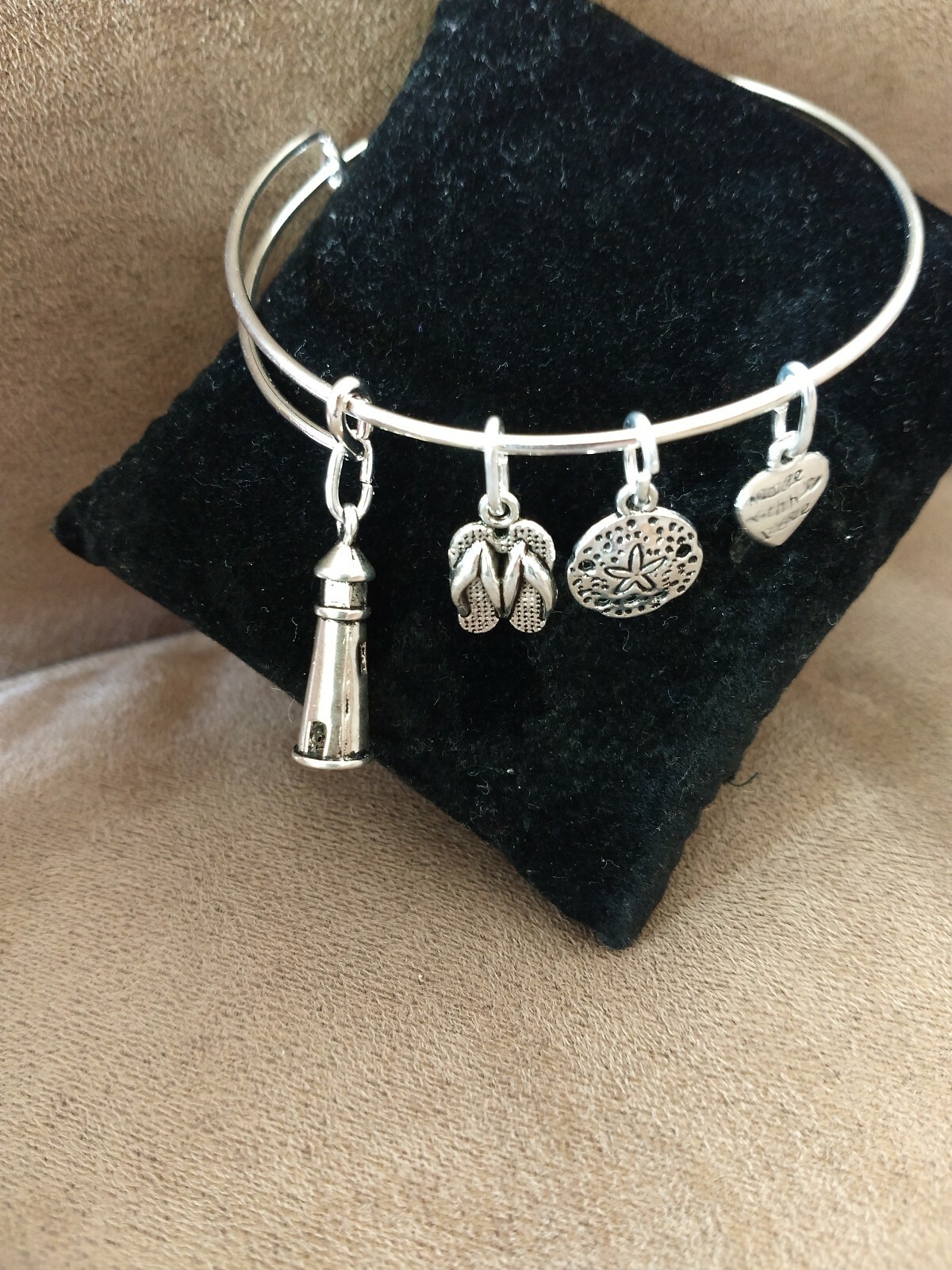 Expandable Handmade Bangle Charm Bracelet LIGHTHOUSE BEACH NAUTICAL gallery