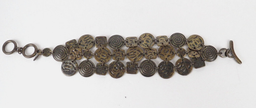 PREMIER DESIGNS Bracelet Antiqued Brass-T Hammered Spiral Link Chain Toggle