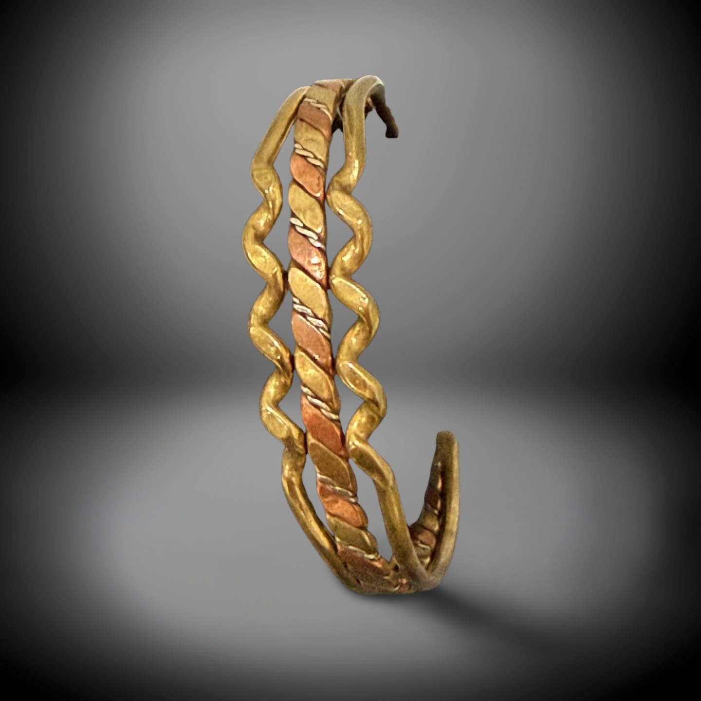 Mixed Metal Gold Copper Silver Tone Cuff Bracelet Unisex 7in Twisted Wavy gallery