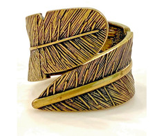 Antique Brass Look Feather Wrap Bracelet