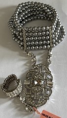 Flapper Stretch Bracelet ring Faux Pearls Crystals