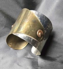 Vintage Cuff Bracelet Hand Hammered copper, brass , and steel Well made Adjstble