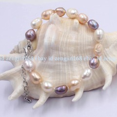 Genuine 7-8/8-9/9-10mm Natural Multicolor Freshwater Baroque Pearl Bracelet 7.5″