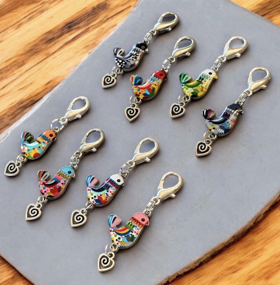 BoHo LOVE DOVE Bird Enameled Double Clip-on Charm with Large Lobster Clasp