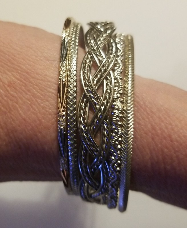 Stackable Bangle Bracelets Silver Tones - 5 Included In Set gallery