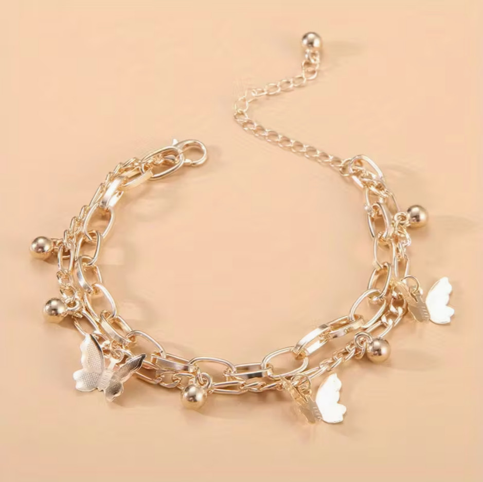 Silver Butterfly Charm Bracelet Bangle Womens Ladies Girls Jewellery Gift UK NEW