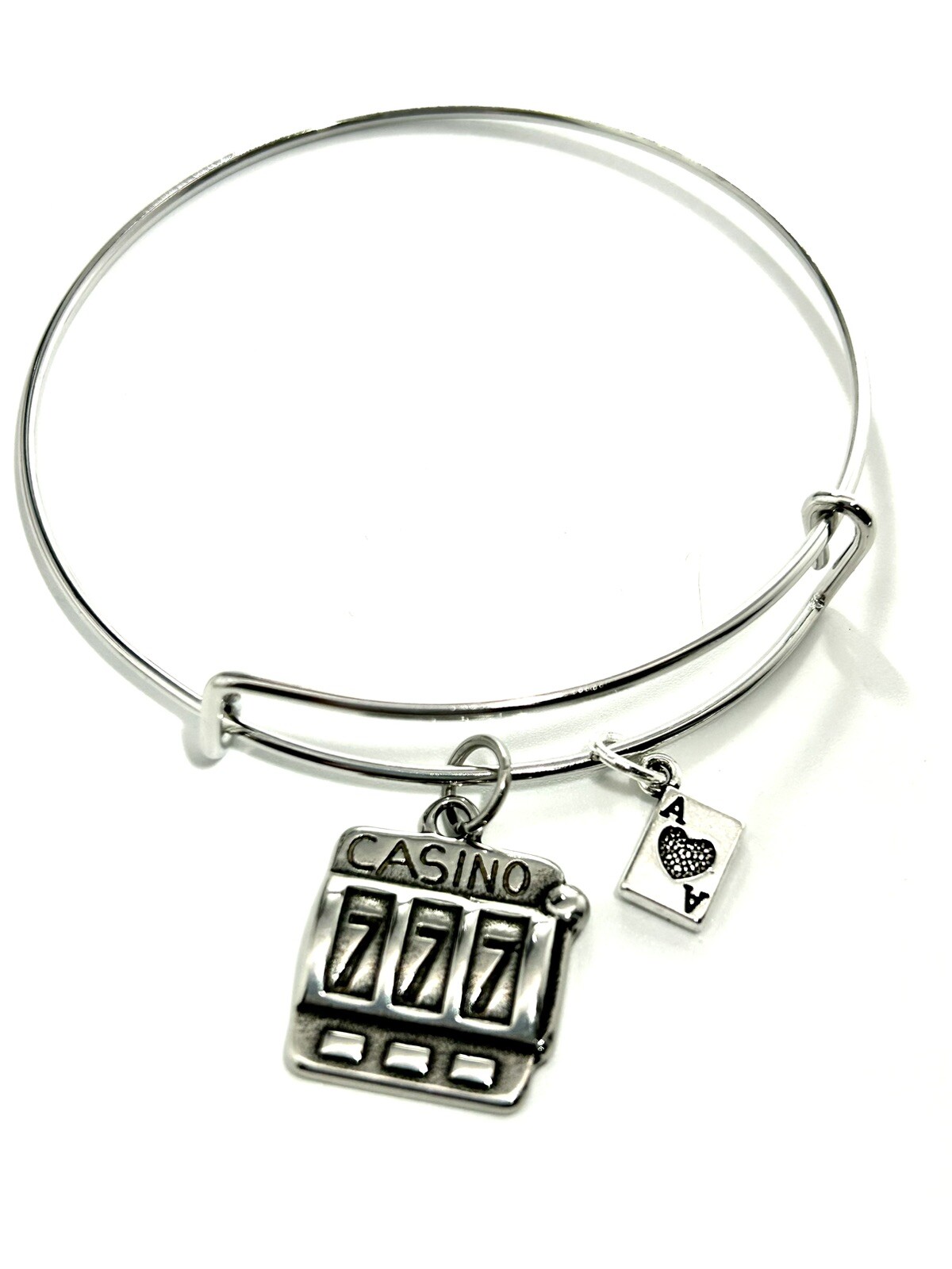 Casino 777 Slot Machine & Ace of Spades Card Gambling Silver Charm Bracelet gallery