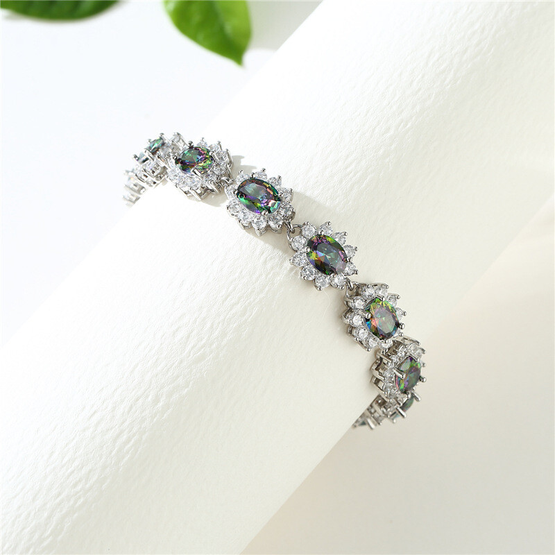 Elegant Flower Shape Rainbow Fire Mystic Topaz Gemstone Silver Women Bracelets gallery
