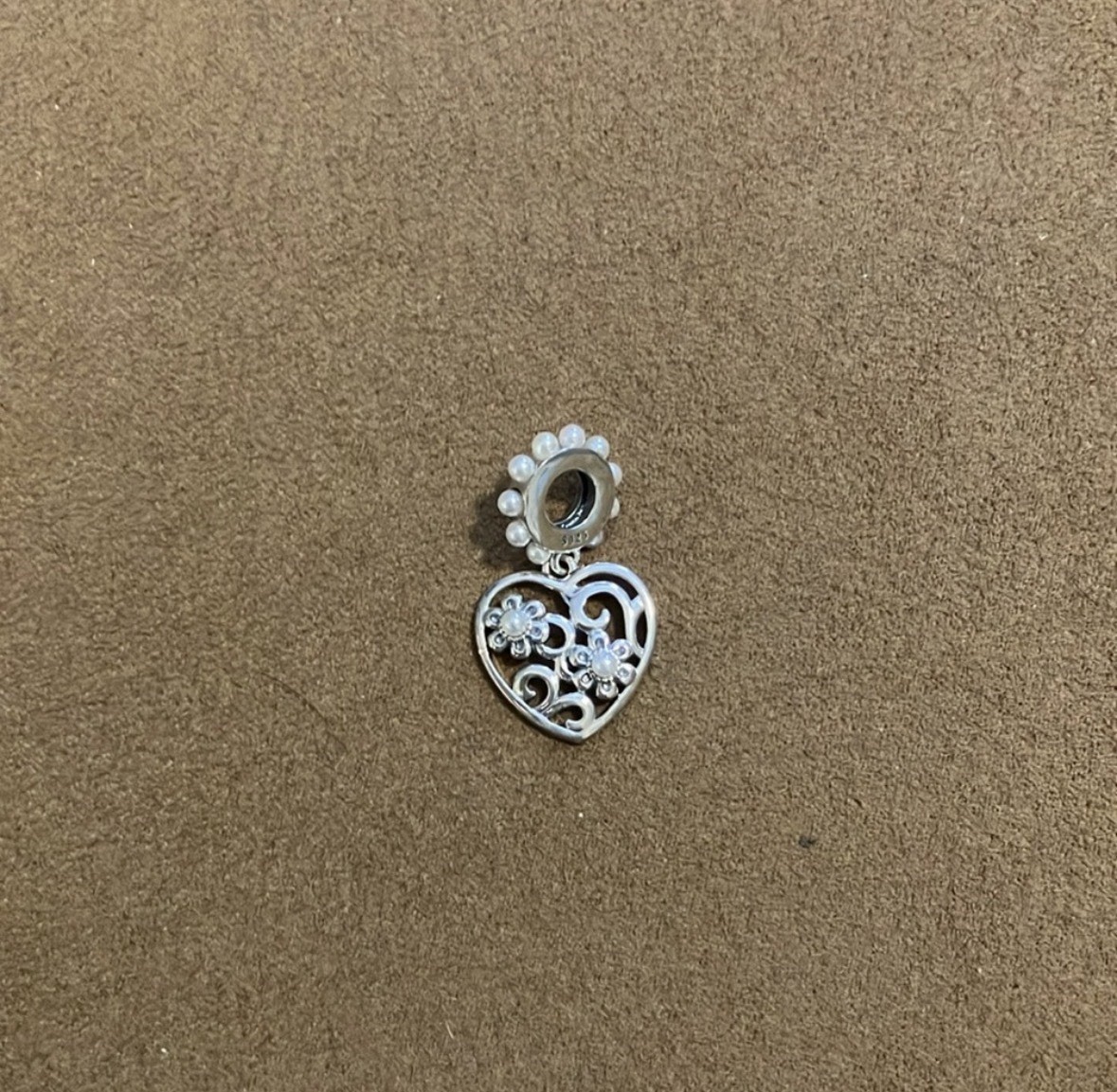 Silver Heart Filigree Dangle Charm Flower Love Metal Stackable Jewelry Accessory gallery