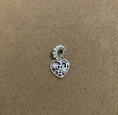 Silver Heart Filigree Dangle Charm Flower Love Metal Stackable Jewelry Accessory
