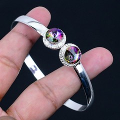 Mystic Rainbow Topaz 925 Silver Plated Bangle/Bracelet Adjustable