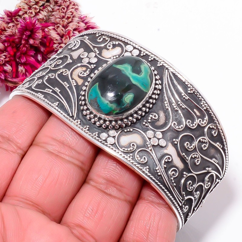 Malachite In Chrysocolla - Congo 925 Sterling Silver Bali Cuff|C968258630 gallery