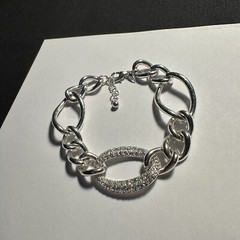 Women’s Signed SAQ Silver Tone Rhinestone Bracelet 7 5/8 To 8 1/2 Inch