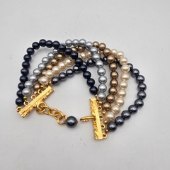 Joan Rivers Multi Strand Faux Pearl Black Gray Bronze Bracelet