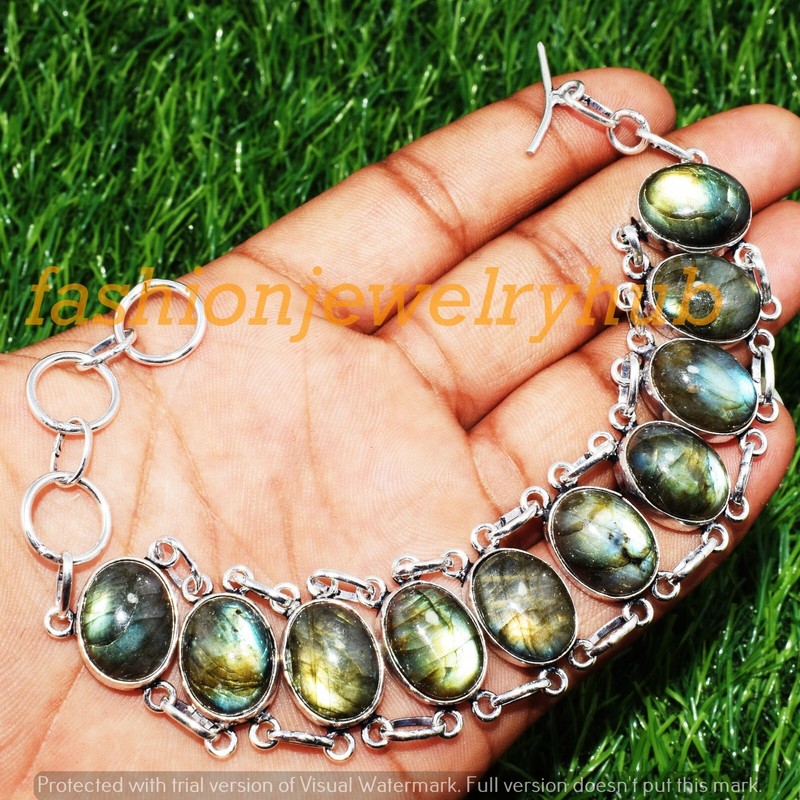 Natural Labradorite Gemstone Bracelet 1pcs Wholesale Lot 925 Silver Plated gallery