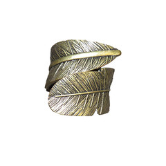 Antiqued Brass Look Feather Hinged Cuff Bracelet