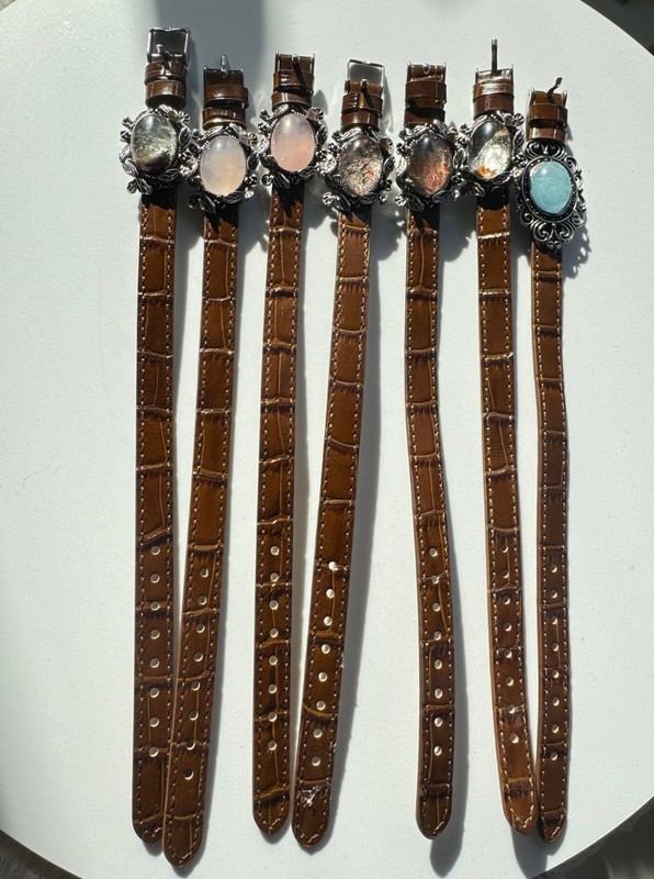Brown Leather Watchband with Natural Crystal Accents gallery