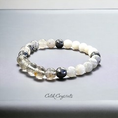 Moonstone, Tourmaline Quartz, Black Strawberry Quartz, Labradorite Bracelet with