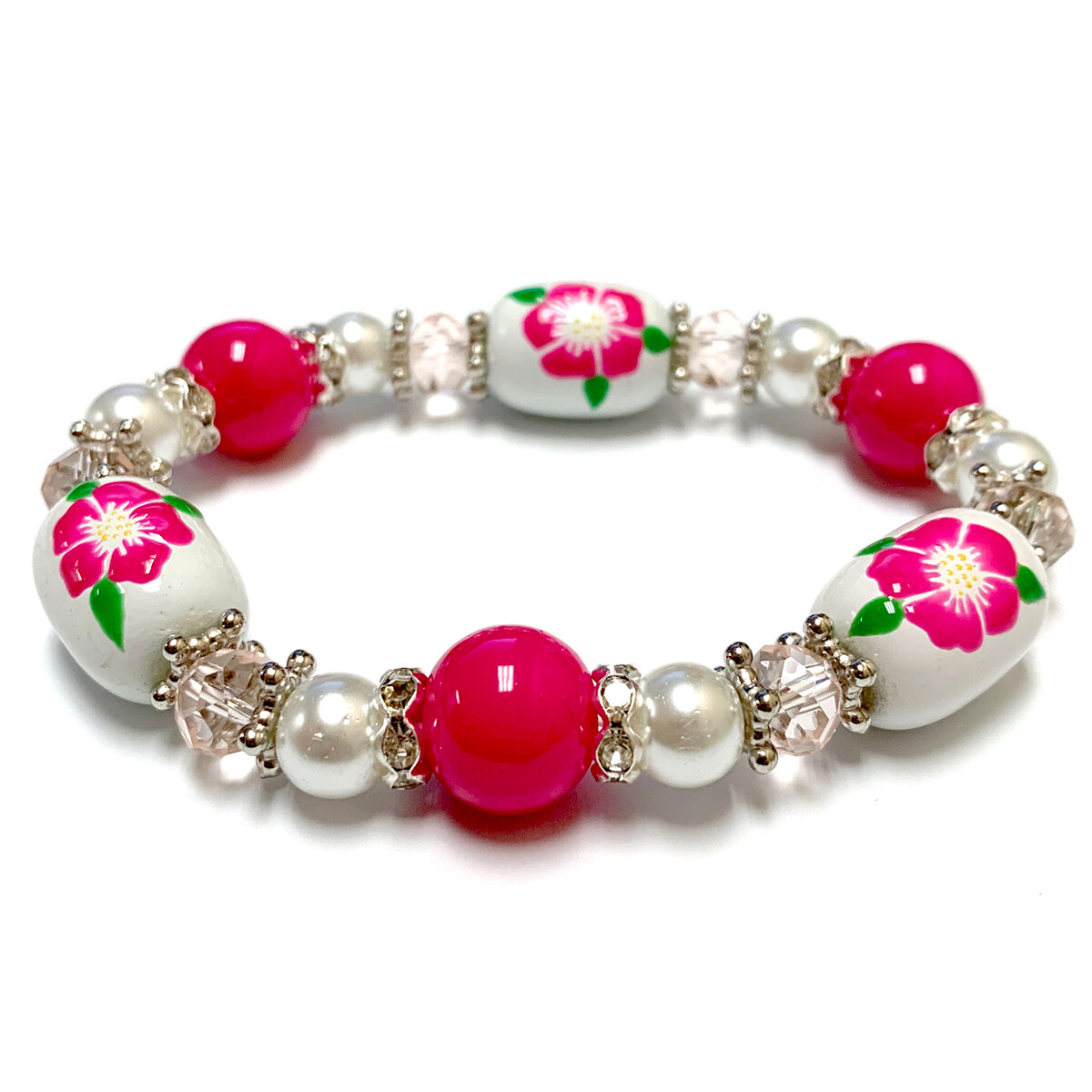 Flower Beaded Bracelet Prairie Rose Bracelet Iowa Flower Gift for Woman Pink gallery