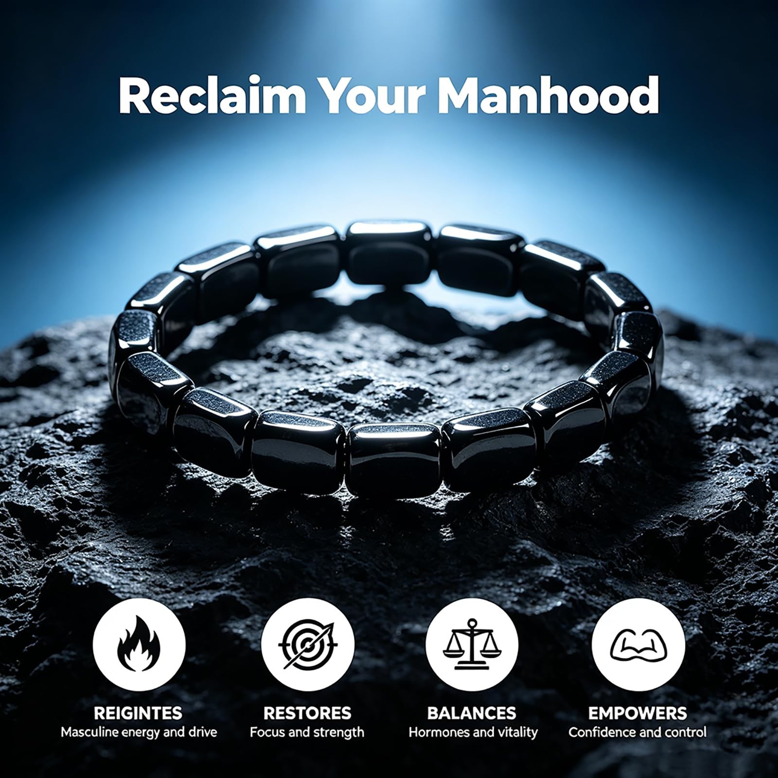 Men's Natural Hematite Beaded Bracelet - Reignite Masculine Energy Healing Gift gallery