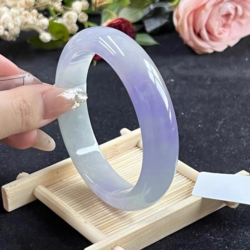 Certified Burma Jadeite Natural A grade Floating Green Purple Jade Bracelet gallery