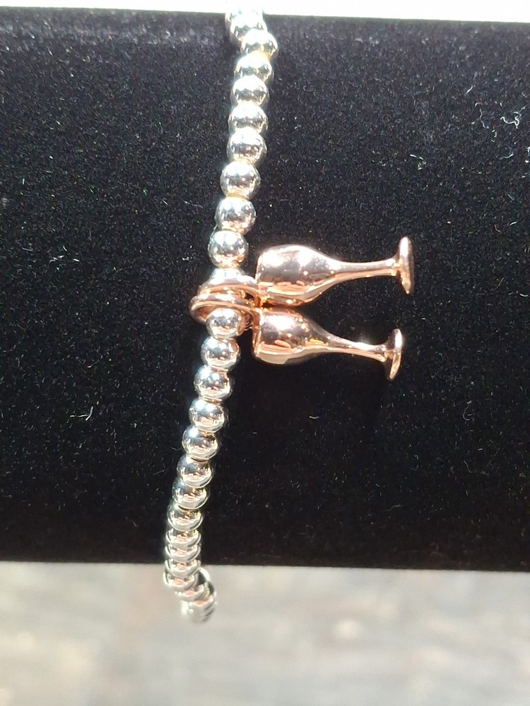Yes Way Rose' Katie Loxton Silver Tone Beaded Stretch Bracelet Rose Gold Charms