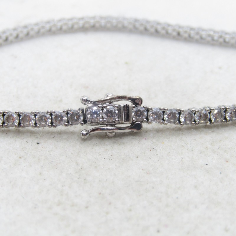 SW China Sterling Silver 925 Cubic Zirconia Linked Bracelet 7.5" K5425 gallery