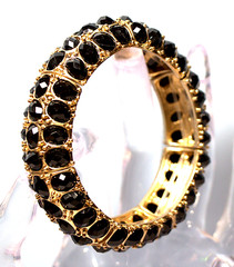 Gold‑Tone Statement Bracelet with Faceted Black Stones Designer Style, Bold Glam