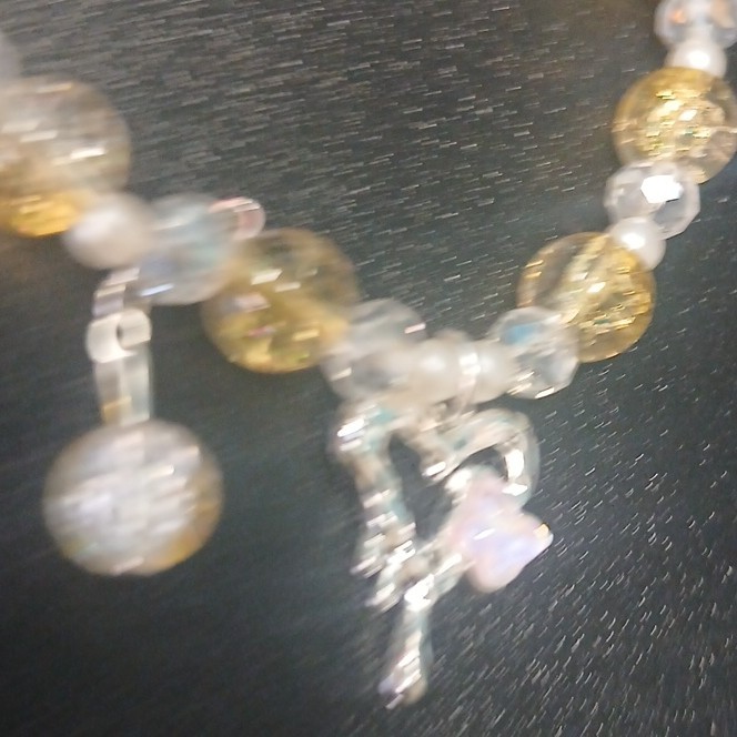 Beaded Charm Bracelet, Yellow Clear Glass, Heart Butterfly Dangle Charms gallery