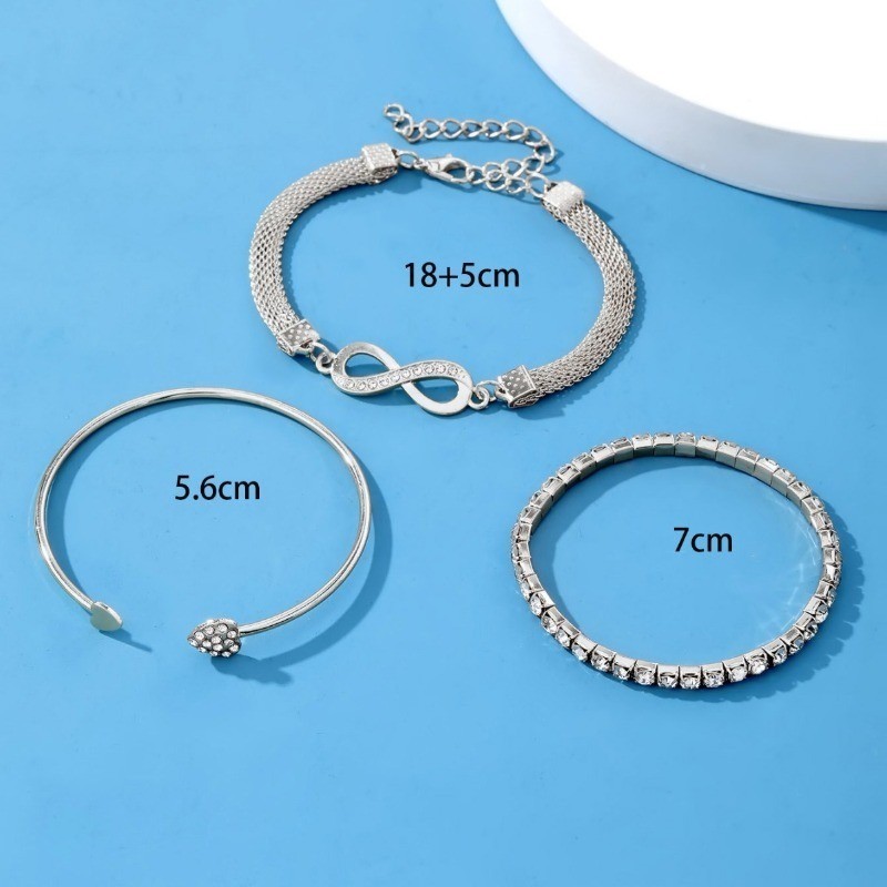 Women's Fashion Heart Bracelet Inlaid Rhinestone Alloy Bracelet Jewelry Set gallery