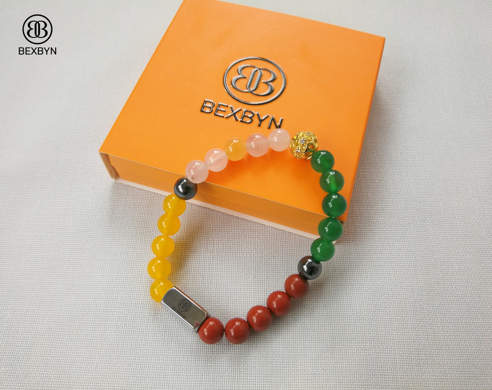 BEXBYN Handmade Natural Multicolor Agate 8mm Bracelet Crystal Gemstone Beads Gif