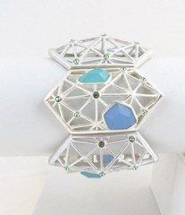 T Tahari Silver-Tone Aqua Stone Lattice Openwork Stretch Bracelet NWT