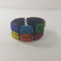 Seed Bead Bracelet Handmade Fashion Jewelry Wide Cuff Black Multicolor