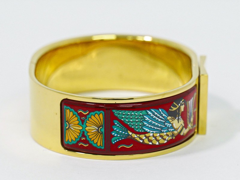 HERMES Email GM Bangle Bracelet Gold Plated Red Multicolor 17cm gallery
