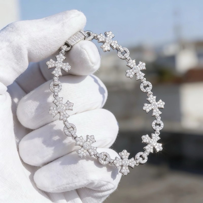 Iced out lab created diamond Cross cuban link Bracelet, 925 silver gallery