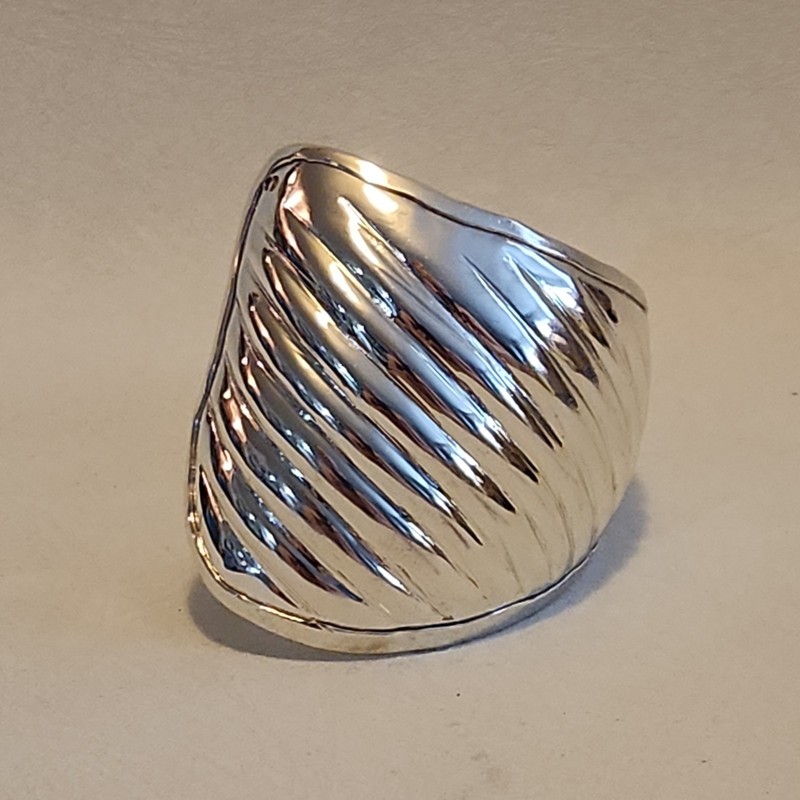 Anthropologie Boho Asymmetrical Ribbed Cuff Bracelet Silver Tone NWT gallery