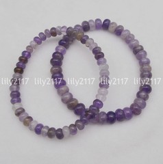 Real Natural 4x6mm 5x8mm Amethyst Gemstone Rondelle Beads Elastic Bracelet 7.5”