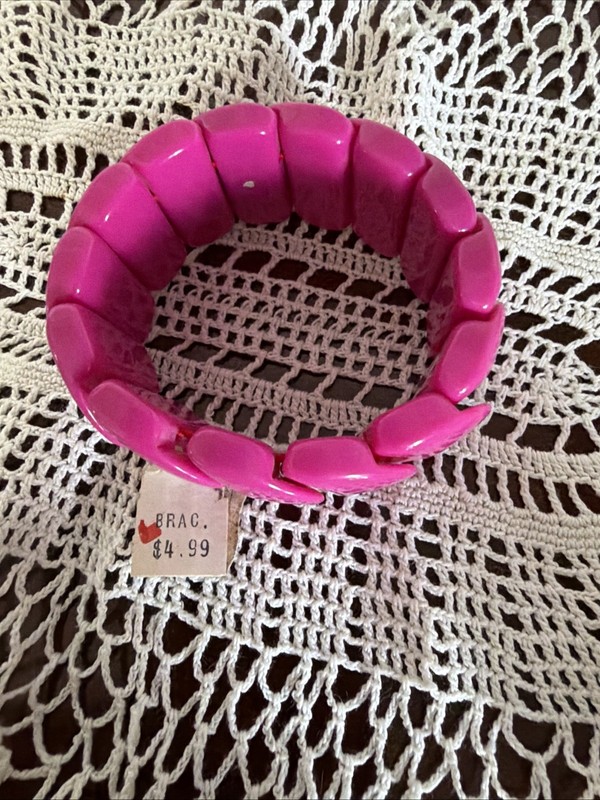 Acrylic Bangle Bracelets Pink Barbie Style Plastic Stretch Bracelet W/ Tags VTG gallery