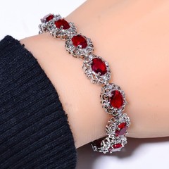 Red Garnet & Cubic Zirconia 925 Sterling Silver Tennis Bracelet 7.99″ B97337341