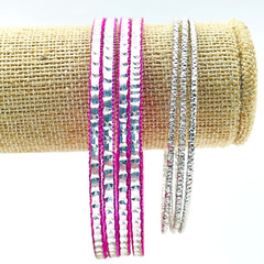 Skinny Bangle Bracelet Lot of 7 Pink and Silver Tone