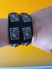 Punk Rock style black leather bracelet with bullet rivets Biker heavy metal fans