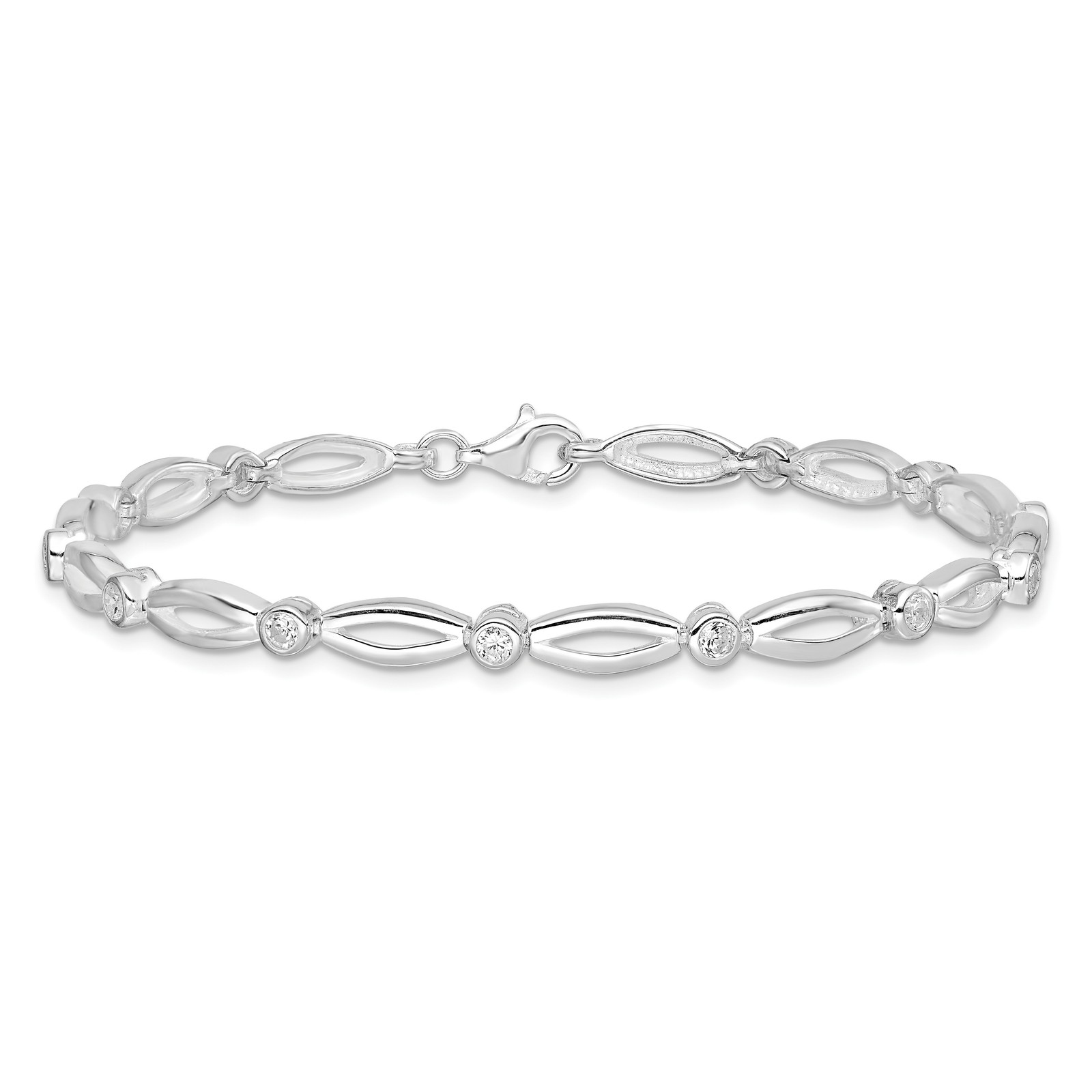 Silver 7inch Polished Fancy CZ Bracelet QX284CZ gallery