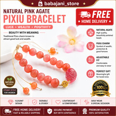 Natural Pink Agate Pixiu Bracelet Feng Shui Lucky Wealth Beaded Adjustable Brace