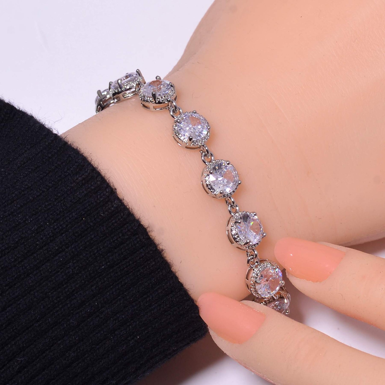 White Topaz Gemstone 925 Sterling Silver Tennis Bracelet 7.99" B99, Gift for her gallery